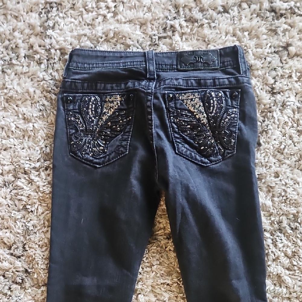 Miss Me Black Straight Leg Jeans with Embellished Pockets